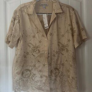 Urban Outfitters Silk Zodiac Embroidered Blouse